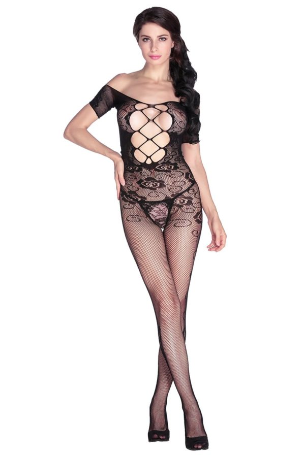 Open Crotch Rose Pattern Lace Body Stockings LC79371 5
