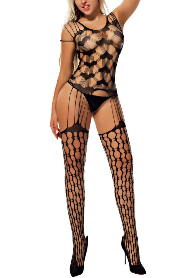 Shredded Shoulder Heart Pattern Hollow out Bodystocking LC79963 2 1