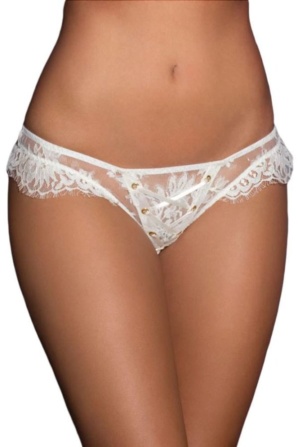 White Ribbon Lace Up Bridal Lace Thong LC75079 1 2
