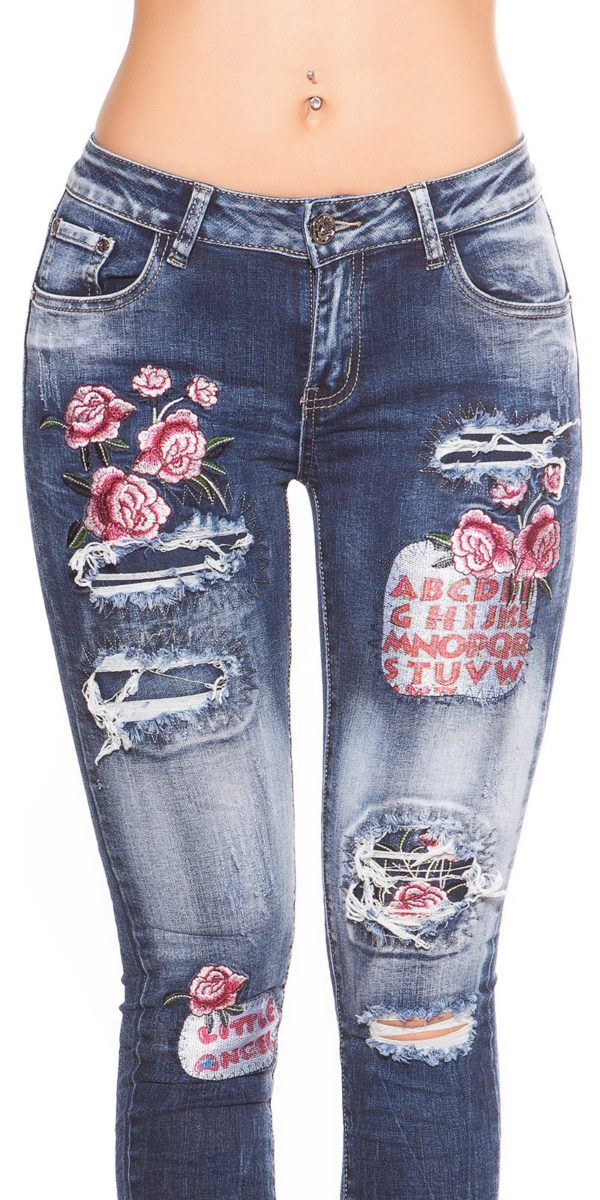 kkSkinny Jeans with Patches Used Look Color JEANSBLUE Size 34 0000J61103 JEANSBLAU 14