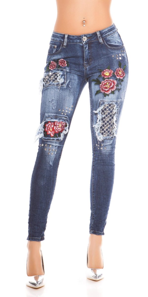 kkSkinny Jeans with Rivets and Embroidery Color JEANSBLUE Size 38 0000E1911 JEANSBLAU 3 1