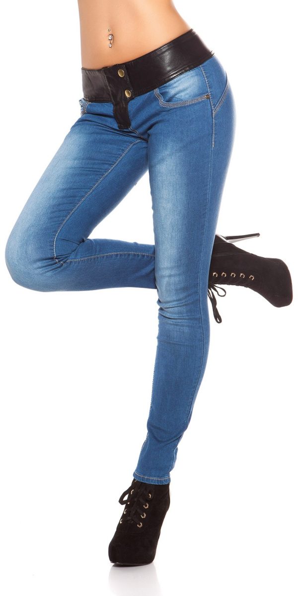 ooKouCla DarkWash Skinny Jeans with Letherlook Color JEANSBLUE Size 34 0000K600 294 JEANSBLAU 23