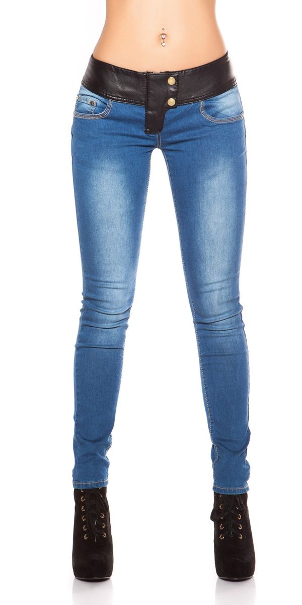 ooKouCla DarkWash Skinny Jeans with Letherlook Color JEANSBLUE Size 34 0000K600 294 JEANSBLAU 30