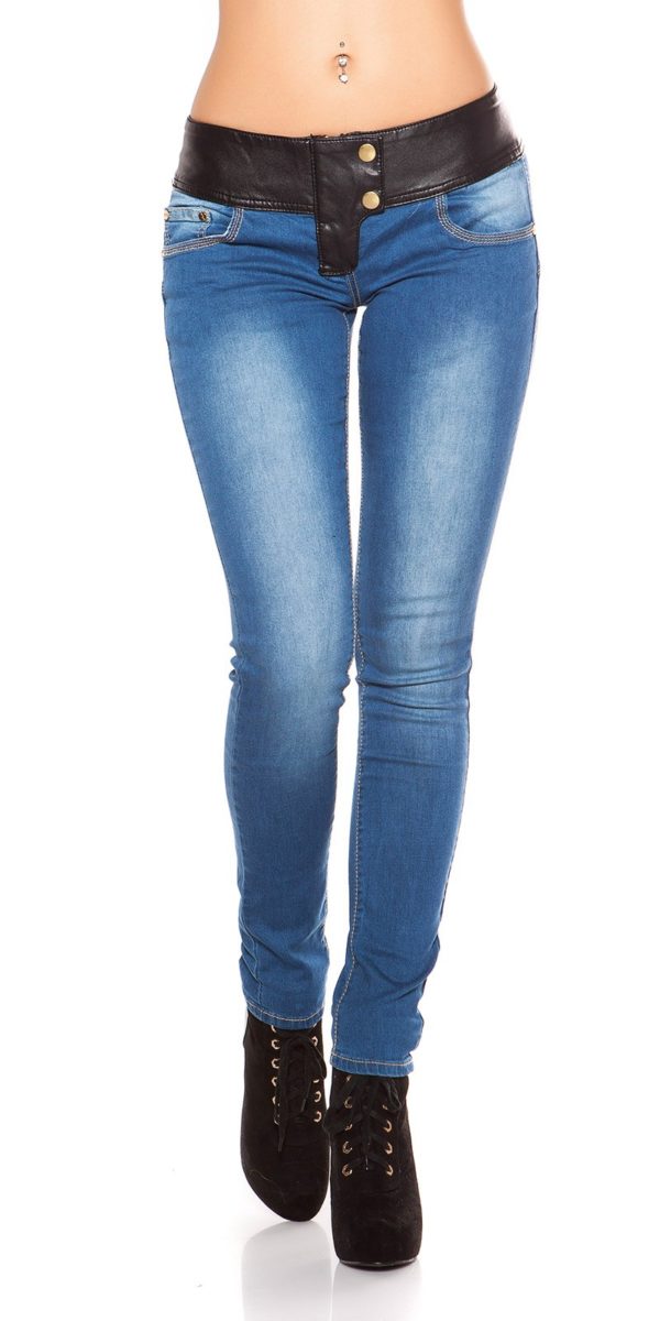 ooKouCla DarkWash Skinny Jeans with Letherlook Color JEANSBLUE Size 36 0000K600 294 JEANSBLAU 19
