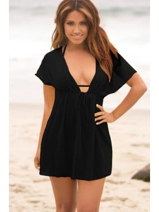 šaty plážové s výstrihom čierne