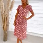 pink white puff sleeve polka dot belted midi dress p10106 1258499 image 1