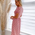 pink white puff sleeve polka dot belted midi dress p10106 1258517 image