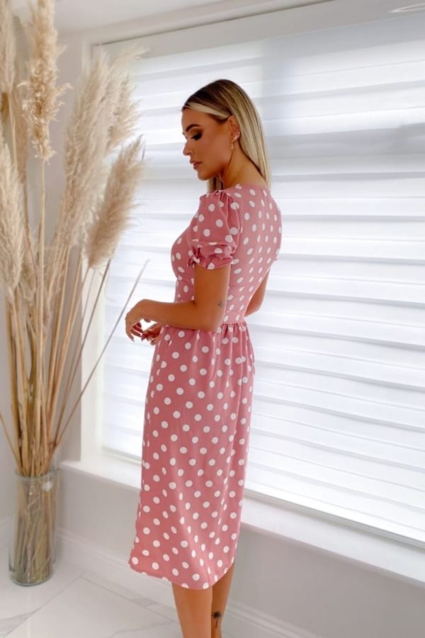 pink white puff sleeve polka dot belted midi dress p10106 1258517 image