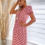 pink white puff sleeve polka dot belted midi dress p10106 1258526 image