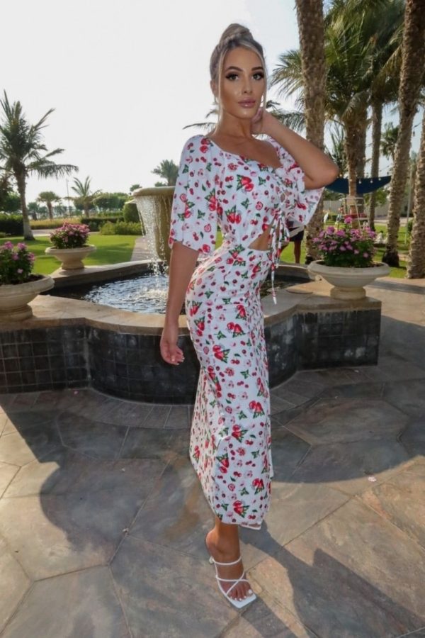 white red fruit print cut out waist thigh split maxi dress p10102 1258702 image