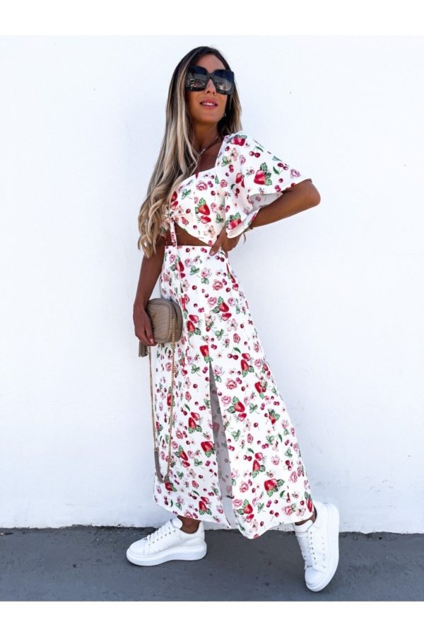 white red fruit print cut out waist thigh split maxi dress p10102 1261519 image