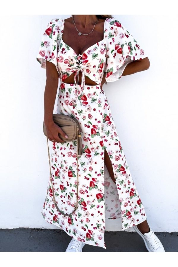 white red fruit print cut out waist thigh split maxi dress p10102 1261522 image