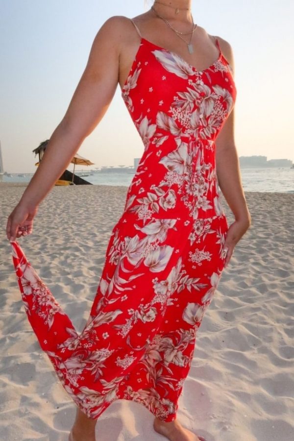 red floral tie waist tiered maxi dress p10112 1258230 image